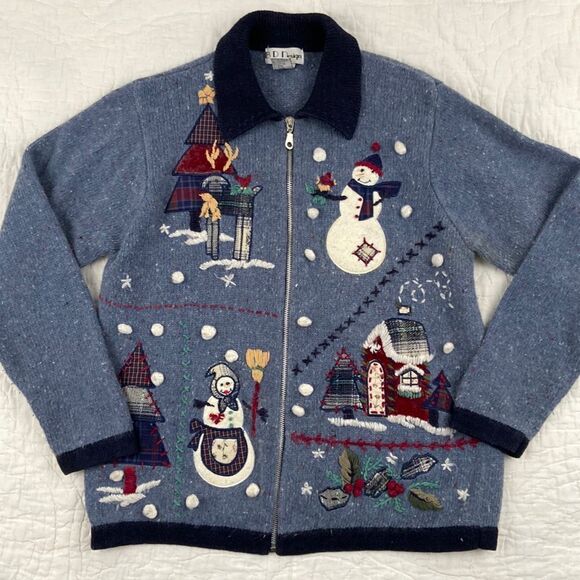 Vintage B.P. Designs Christmas Embroidered Zip up Sweater - Picture 1 of 10